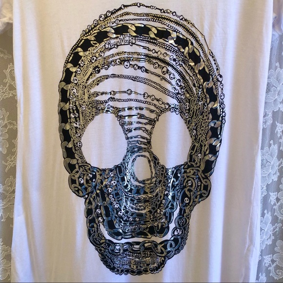 🔥HP🔥LAUREN MOSHI * NWOT Celeb Designer Metallic Skull T - Picture 1 of 7